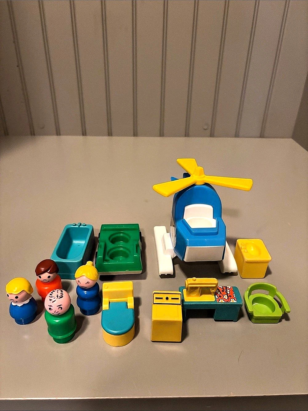 Vintage Fisher-Price Little People Play Family Figures, Helicopter and accessor